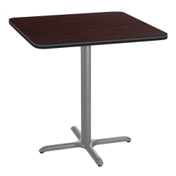 National Public Seating Square Café Table, X-Base, 36"H x 36"W x 36"D, Mahogany/Gray