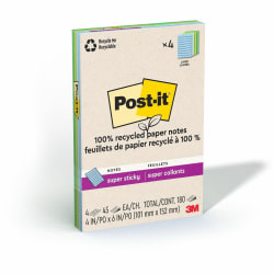 Post-it® Super Sticky Adhesive Note - 180 - 4" Flag/Note Wx6" Flag/Note L - 45 Sheets per Pad - Assorted Oasis - 4/Pack - 4621R4SST