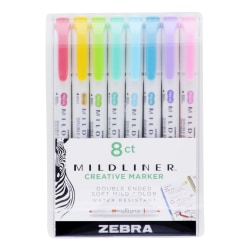 Zebra® Pen MILDLINER™ Double Ended Creative Markers, Pack Of 8, Chisel/Fine Point, Assorted Bright Colors