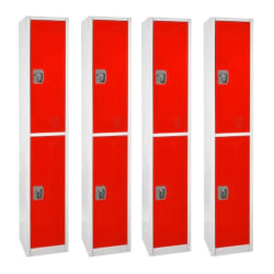 Alpine 2-Tier Steel Lockers, 72"H x 12"W x 12"D, Red, Set Of 4 Lockers