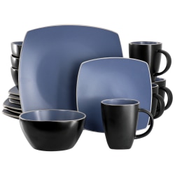 Gibson Soho Lounge 16-Piece Square Stoneware Dinnerware Set, Matte Blue/Black