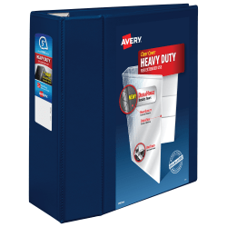 Avery® Heavy-Duty View 3 Ring Binder, 5" One Touch EZD® Rings, Navy Blue, 1 Binder