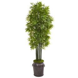 Nearly Natural Bamboo Tree 6’H Artificial Plant With Planter, 72"H x 28"W x 21"D, Green/Gray