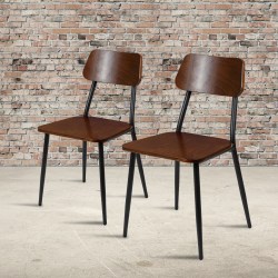 Flash Furniture Stackable Industrial Steel/Wood Dining Accent Chairs, Mahogany/Black, Set Of 2 Chairs