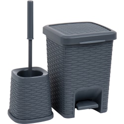 Mind Reader Basket Collection Square Wastepaper Pedal Basket And Toilet Brush Set, Gray