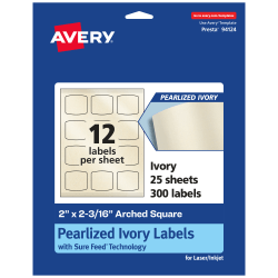 Avery® Pearlized Permanent Labels With Sure Feed®, 94124-PIP25, Arched Square, 2" x 2-3/16", Ivory, Pack Of 300 Labels