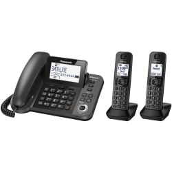Panasonic® Link2Cell Bluetooth® DECT 6.0 Phone System And Answering Machine With 1 Corded And 2 Cordless Handsets, KX-TGF382M