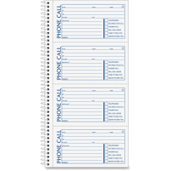 TOPS™ Second Nature® Spiralbound Phone Call Book, 2-Part, 5 1/2" x 11", 60% Recycled, White/Blue