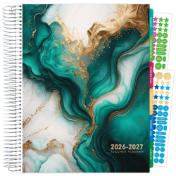 2026-2027 Excello Brands Weekly/Monthly Academic Year Deluxe Teacher Planner, 8-1/2" x 11", Teal Gold Marble, August To July, Total Qty 1