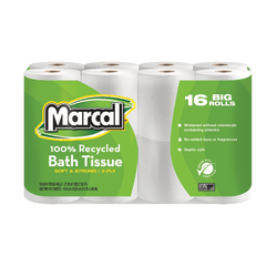 Marcal® Small Steps® 2-Ply Toilet Paper, 100% Recycled, 168 Sheets Per Roll, Pack Of 16 Rolls, 16466