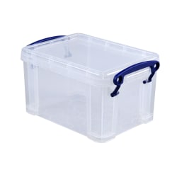 Really Useful Box® Plastic Storage Container With Built-In Handles And Snap Lid, 1.6 Liters, 7 1/2" x 5 1/4" x 4 1/4", Clear