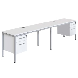 Boss Office Products Simple System Double Desk, Side By Side With 2 Pedestals, 29-1/2"H x 142"W x 30"D, White