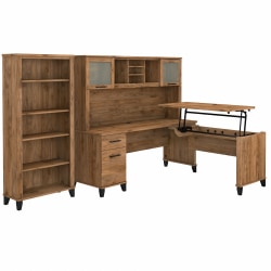 Bush® Furniture Somerset 72"W 3-Position Sit-to-Stand L-Shaped Desk With Hutch And Bookcase, Fresh Walnut, Standard Delivery