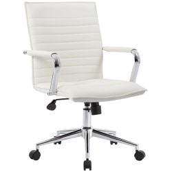 Boss Office Products Ergonomic Vinyl Mid-Back Hospitality Task Chair, White/Chrome