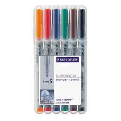 Staedtler® Lumocolor® 80% Recycled Nonpermanent Markers, Ultra Fine, Assorted Colors, Pack Of 6