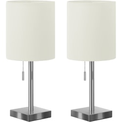 Monarch Specialties Dwight Table Lamps, 16-3/4"H, Nickel Base/Ivory Shade, Set Of 2 Lamps