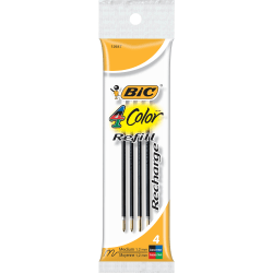 BIC® 4-Color™ Ballpoint Refills, Medium Point, Pack Of 4