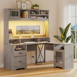 Bestier 63"W L-Shaped Ergonomic Corner Desk, Gray