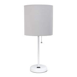 Creekwood Home Oslo Power Outlet Metal Table Lamp, 19-1/2"H, Gray Shade/White Base