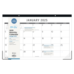 2025 Blue Sky Monthly Desk Pad Planning Calendar, 17" x 11", Large Print, January 2025 To December 2025