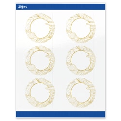 Avery® Printable Labels With Sure Feed® Technology, S00-EVZ, Round, 3", Glossy White With Preprinted Gold Leaf Pattern, Pack Of 60