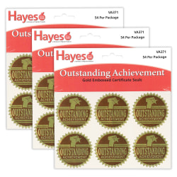 Hayes Publishing Gold Foil Embossed Seals, Outstanding Achievement, 54 Per Pack, Set Of 3 Packs