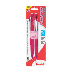 Pentel® Twist-Erase Pink Click Mechanical Pencils, #2 Lead, 0.7 mm, Refillable, Pink Barrel, Pack Of 2