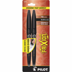 Pilot® FriXion® Ball Erasable Gel Pens, Pack of 2, Fine Point, 0.7 mm, Black Barrel, Black Ink