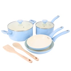 Martha Stewart Everyday Rexford 8-Piece Nonstick Ceramic Aluminum Cookware Set, Periwinkle