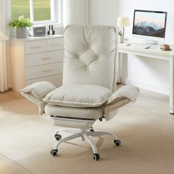 Bestier Ergonomic PU Leather High-Back Cross-Legged Executive Office Chair, Beige, H200671AWHTS