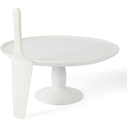 Martha Stewart Fine Ceramic Round Cake Stand With Server, 12", White