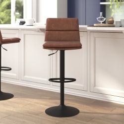 Flash Furniture Hughes Commercial Grade Modern Adjustable Height LeatherSoft Channel Stitched Barstools, Set of 2, Cognac