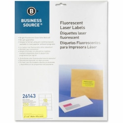 Business Source Neon Labels - 2"x 4" - Permanent Adhesive - Rectangle - Laser - Neon Yellow - 10 / Sheet - Jam-free, Pressure Sensitive - 250 / Pack
