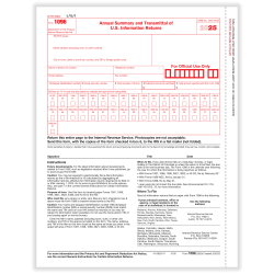 ComplyRight® 1096 Transmittal Tax Forms, 1-Part, 8-1/2" x 11", Pack Of 25 Forms