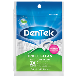 Dentek Triple Clean Flossers, White, Pack Of 20 Flossers