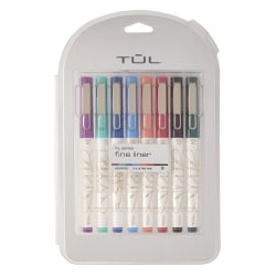 TUL® Fine Liner Felt-Tip Pens, Ultra Fine, 0.4 mm, White Barrel, Assorted Ink, Pack Of 8 Pens