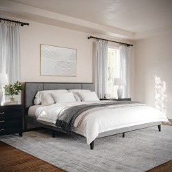 Martha Stewart Jett Solid Wood Platform Bed with Upholstered Base and Inset Paneled Headboard - MG0900271FKBNGY