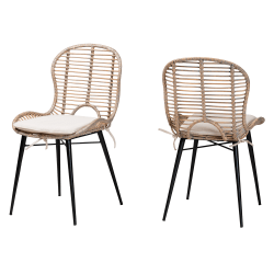 bali & pari Brenna Rattan Dining Accent Chairs, Graywash/Natural Brown/White, Set Of 2 Chairs