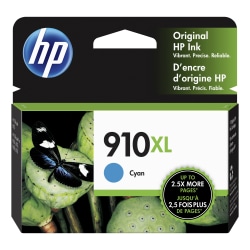 HP 910XL Cyan High-Yield Ink Cartridge, 3YL62AN