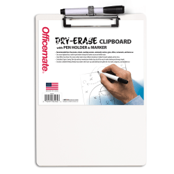 Officemate® Dry-Erase Wood Clipboard With Pen Holder And Marker, Vertical, 8-1/2" x 11-3/4", White, Total Qty 1