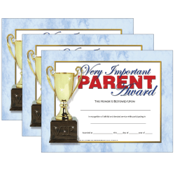 Hayes Publishing Very Important Parent Award, 8.5" x 11", 30 Per Pack, Set Of 3 Packs
