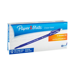 Paper Mate Erasermate Ballpoint Pens - Medium Pen Point Type - Blue - Blue Barrel - 1 Dozen
