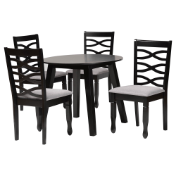 Baxton Studio Darina Fabric And Finished Wood 5-Piece Dining Set, 29-15/16"H x 35-7/16"W x 35-7/16"D, Gray/Dark Brown