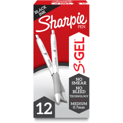 Sharpie S-Gel Pen - 0.7 mm Medium Pen Point - Black Ink - Gel-based - White Barrel - 1 Dozen