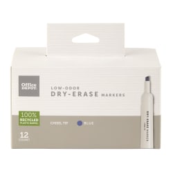 Office Depot® Brand Low-Odor Dry-Erase Markers, Chisel Point, 100% Recycled Plastic Barrel, Blue, Pack Of 12