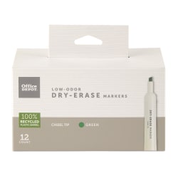 Office Depot® Brand 100% Recycled Low-Odor Dry-Erase Markers, Chisel Point, Green, Pack Of 12