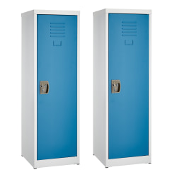 Alpine 1-Tier Steel Lockers, 48"H x 15"W x 15"D, Blue, Set Of 2 Lockers