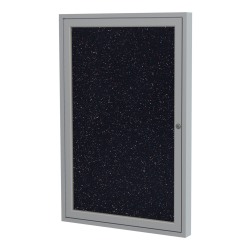 Ghent® 1-Door Enclosed Rubber Bulletin Board, 24" x 18", 90% Recycled, Confetti Satin Aluminum Frame