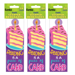 Eureka Bookmarks, 2" x 6", Cake Scented, 24 Per Pack, Set Of 3 Packs