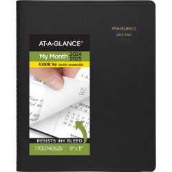 2024-2025 AT-A-GLANCE® Academic Monthly Large Planner, 9" x 11", Black, July to December